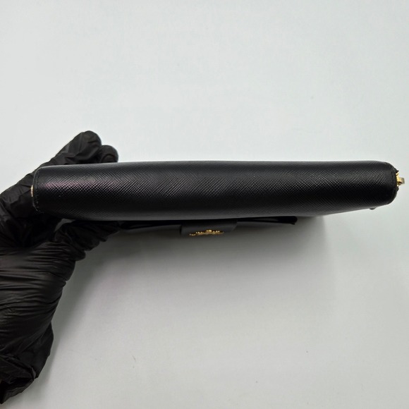 Prada Black Saffiano Leather Zip Around Continental Bow Wallet